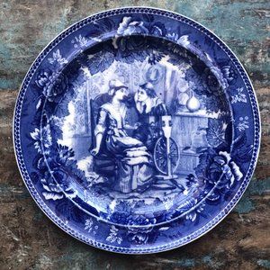 Antique Wedgewood Priscilla and John Alden Historical Blue Transferware Plate 9"